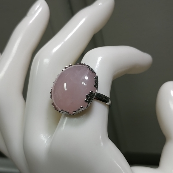 Rose Quartz Ring Natural Gemstone Adjustable Stainless-Steel Ring Pink Crystal - Picture 5 of 16